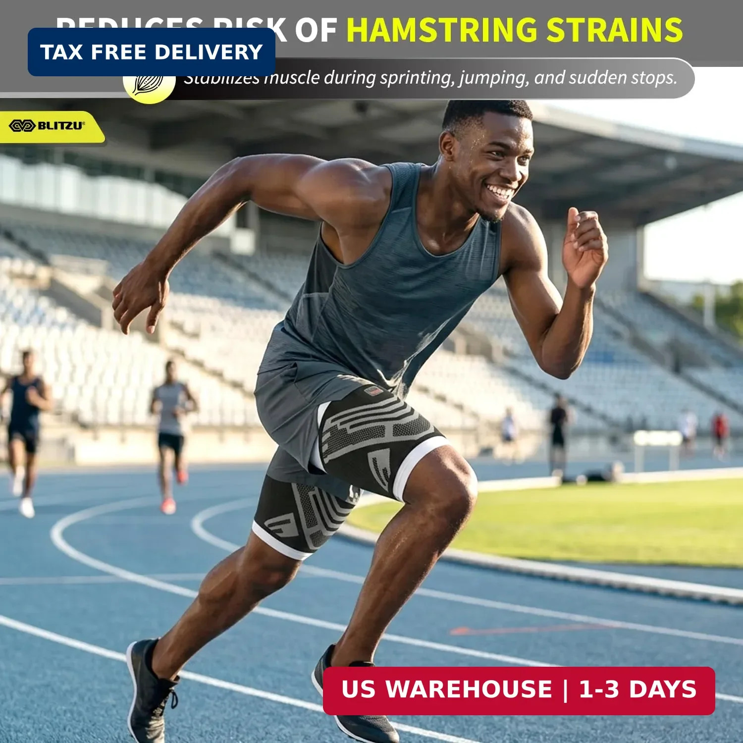 BLITZU Hamstring Compression Sleeve 1 Pair, Upper Leg Sleeves, Thigh, Quad & Gro