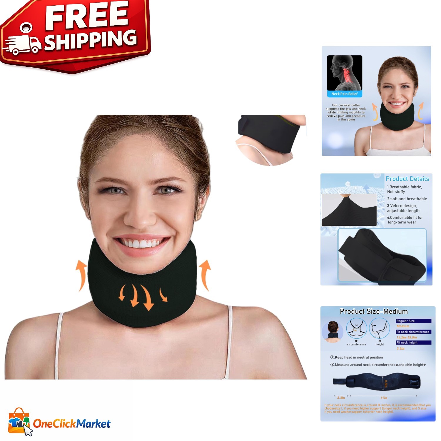 Breathable Adjustable Neck Brace for Pain Relief – Perfect for Sleeping & Travel