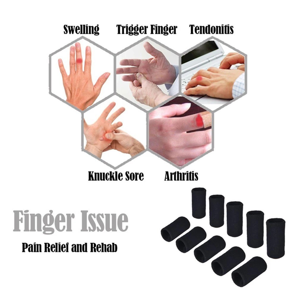 10pcs Finger Compression Sleeves Protector Support Pain Management Elastic Fiber