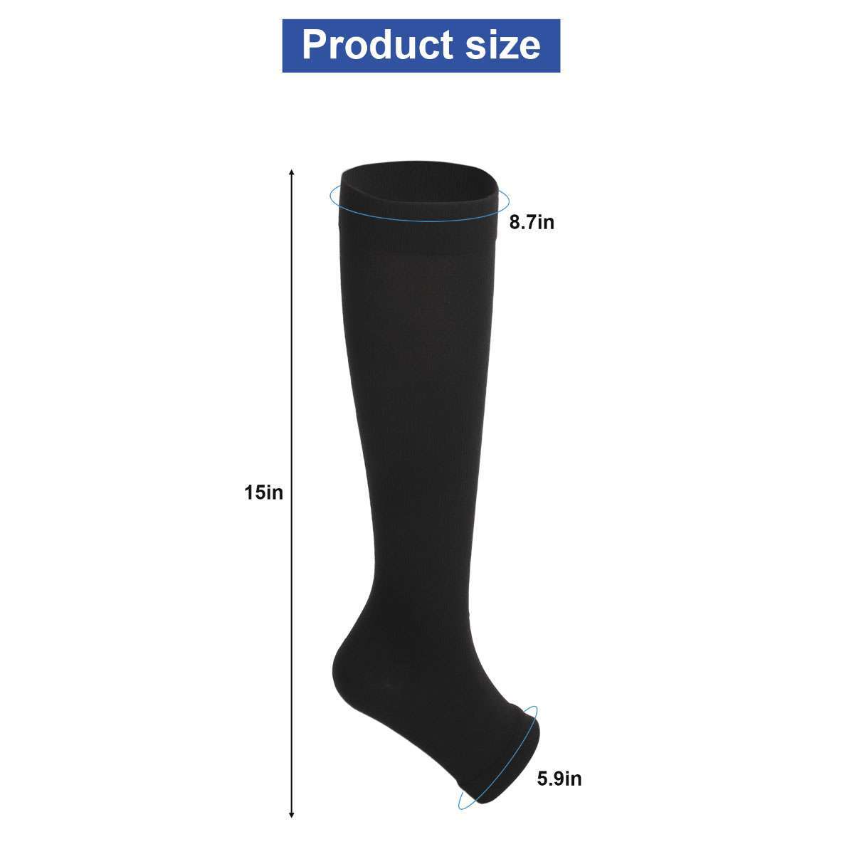 Compression Socks Leg Support Stockings Womens Mens 15-20 mmHG Open Toe XXL