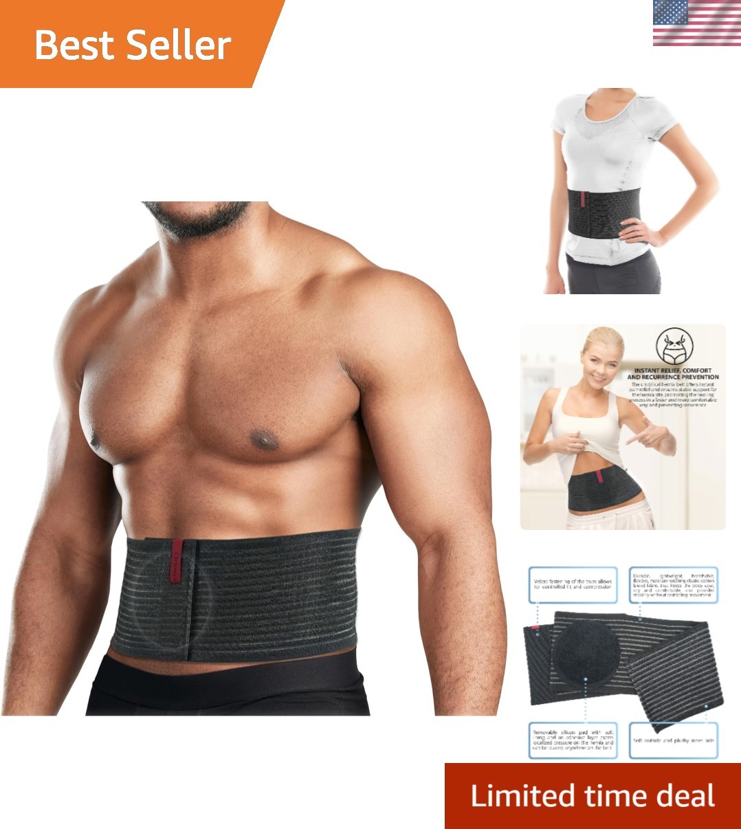 Umbilical Hernia Belt for Men Women, Abdominal Binder 6.25″ Band | Hernia Pa…