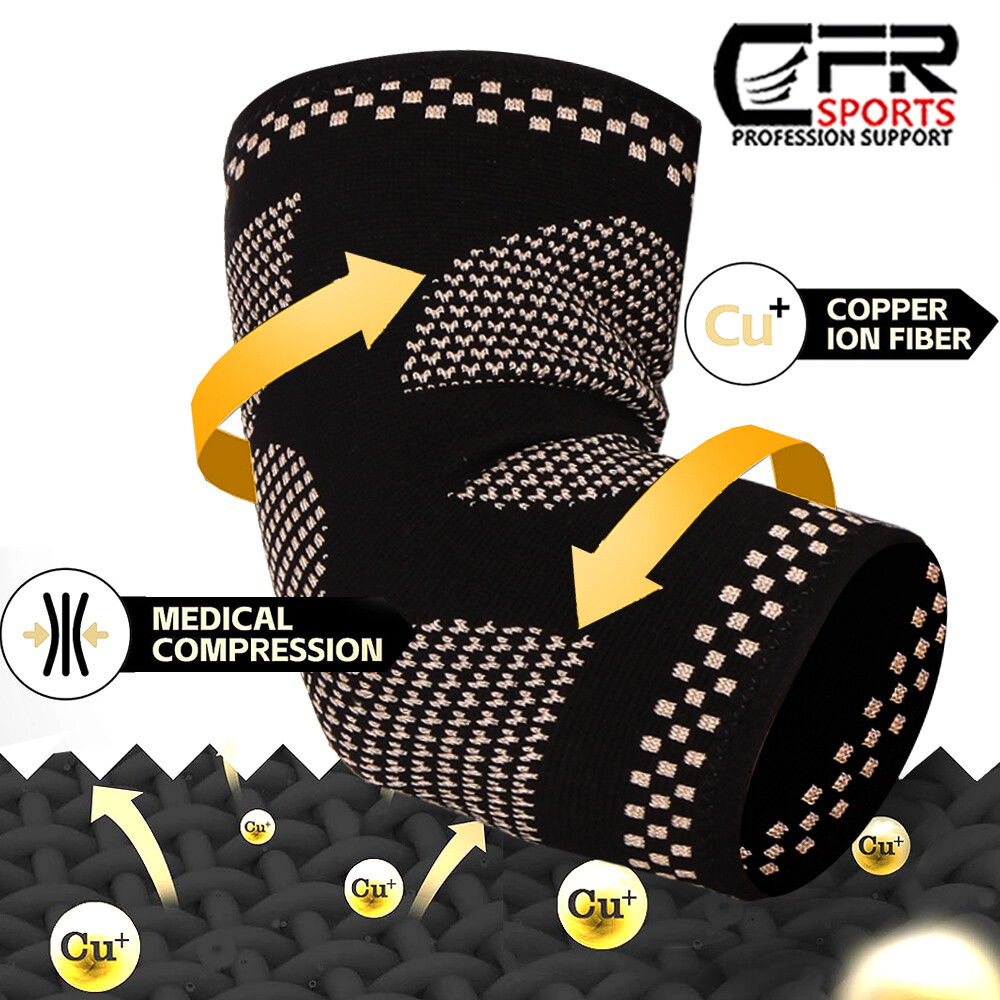 Copper Elbow Brace Support Compression Sleeve Arthritis Joint Pain Band Workout