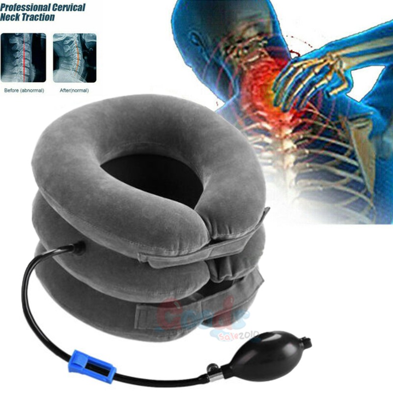 Inflatable Adjustable Neck Pillow Cervical Traction Collar Stretcher Neck Pain