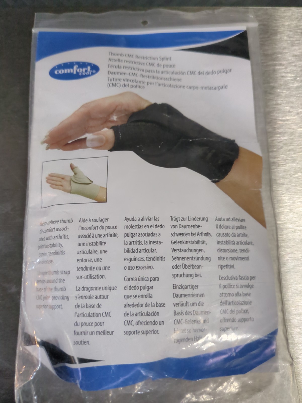 Comfort Cool Left Hand Size Small Black Thumb CMC Restriction Splint NC79562 #K7