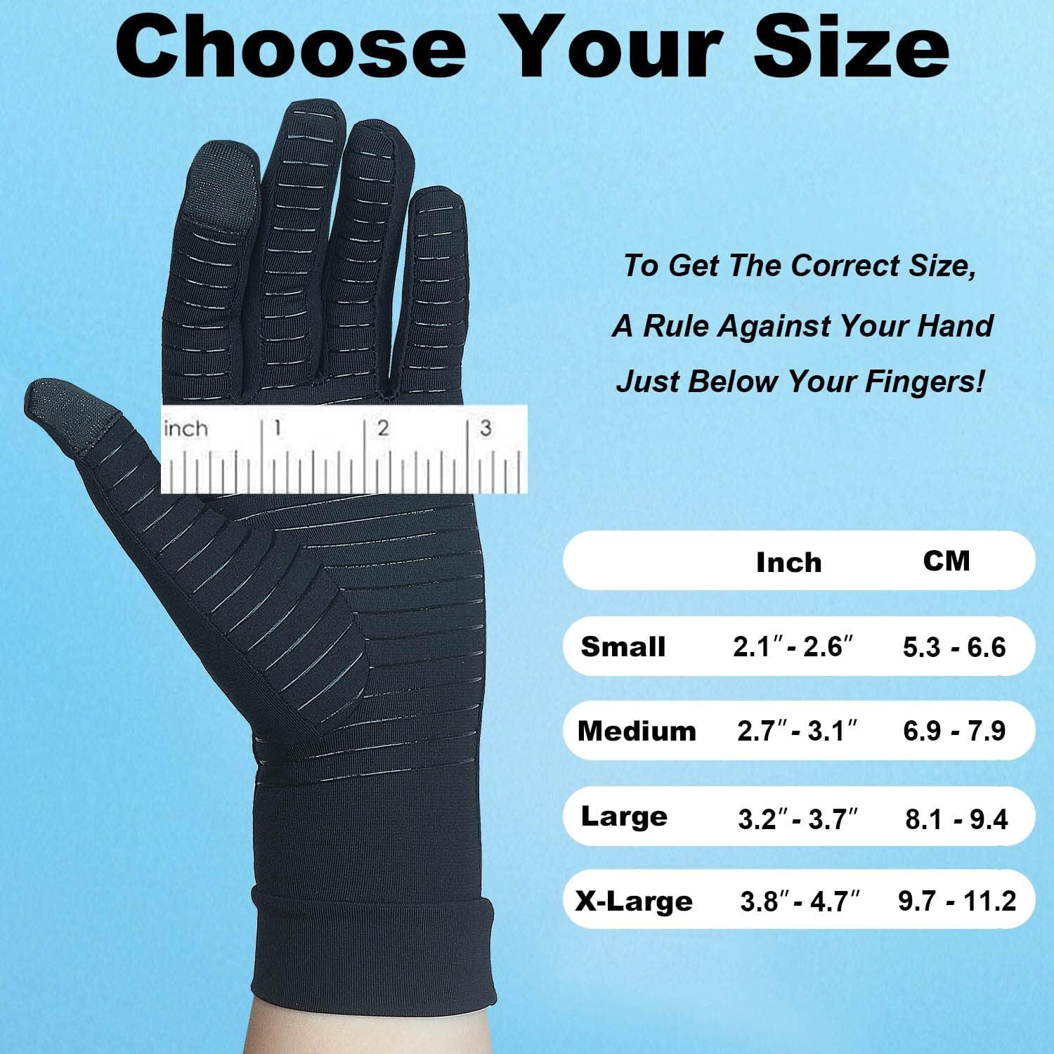2 Pairs Full Finger Copper Arthritis Compression Gloves with Touchscreen Tips