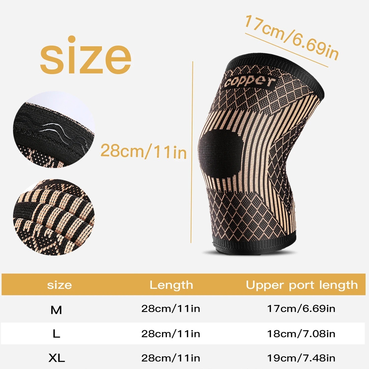 2x Copper Knee Sleeves Silver Compression Brace Support Sport Joint Injury Pain