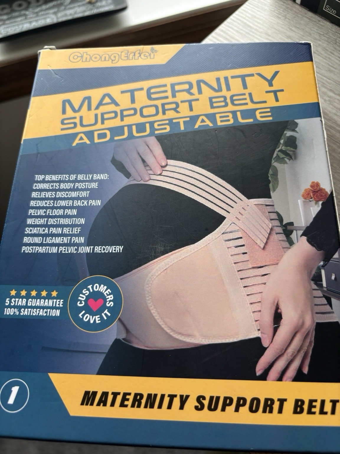ChongErfei Adjustable Maternity Support Belt, XL, Black Abdomen/Back