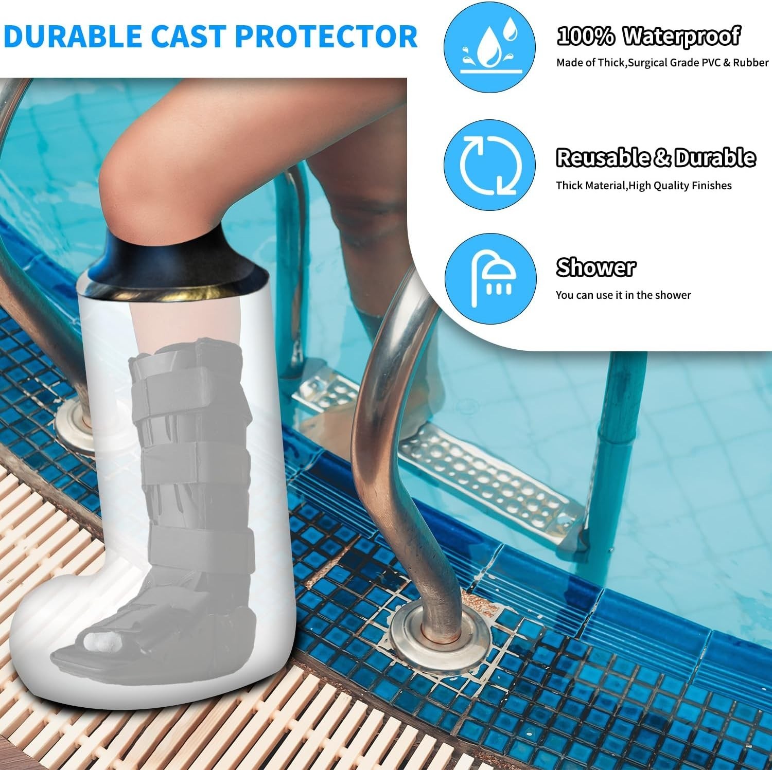 Self-Sealing Waterproof Shower Protector for Adult Lower Leg – Size: 13.7-17.7″