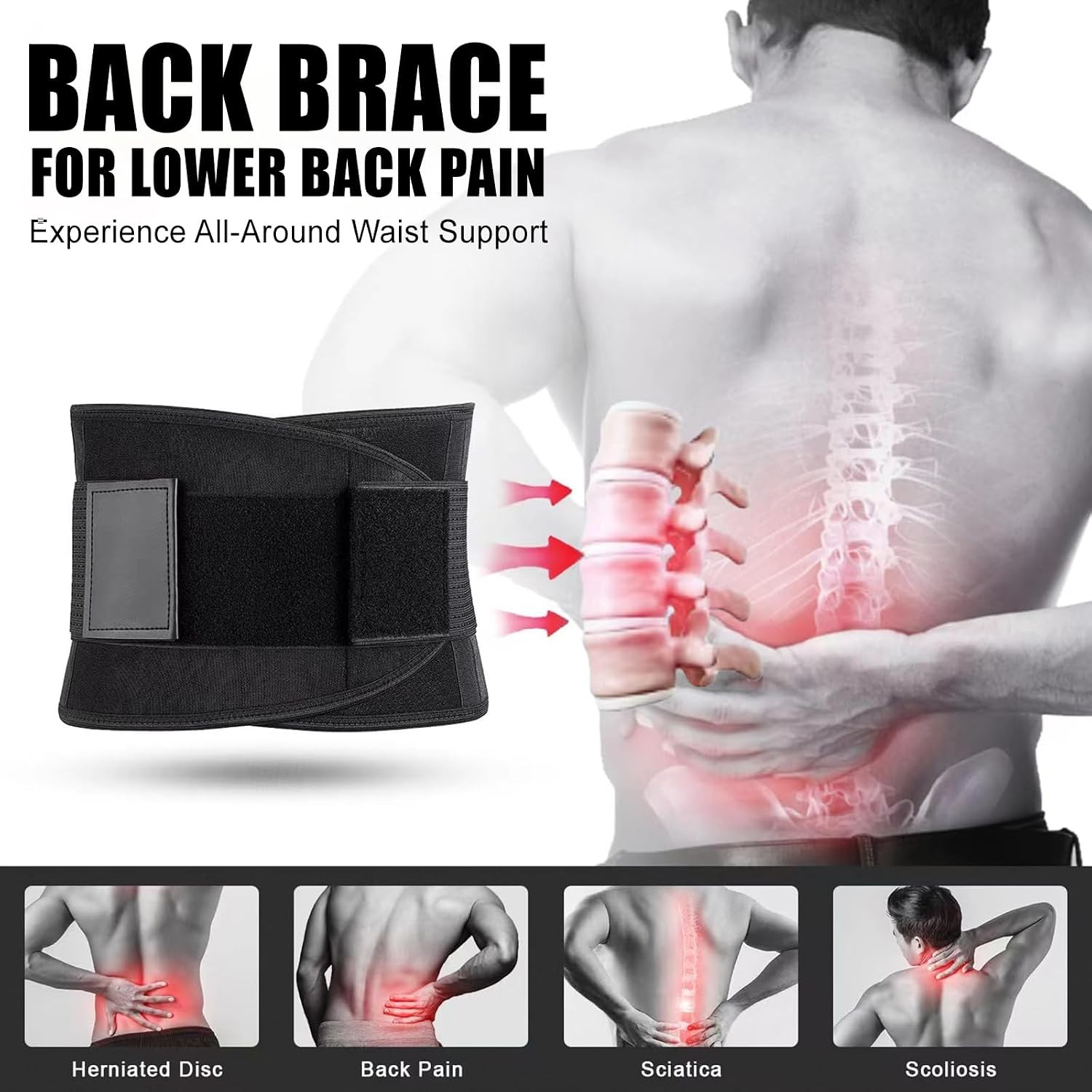 Back Brace for Lower Back Pain Relief Sciatica, Scoliosis, Herniated Disc, Breat