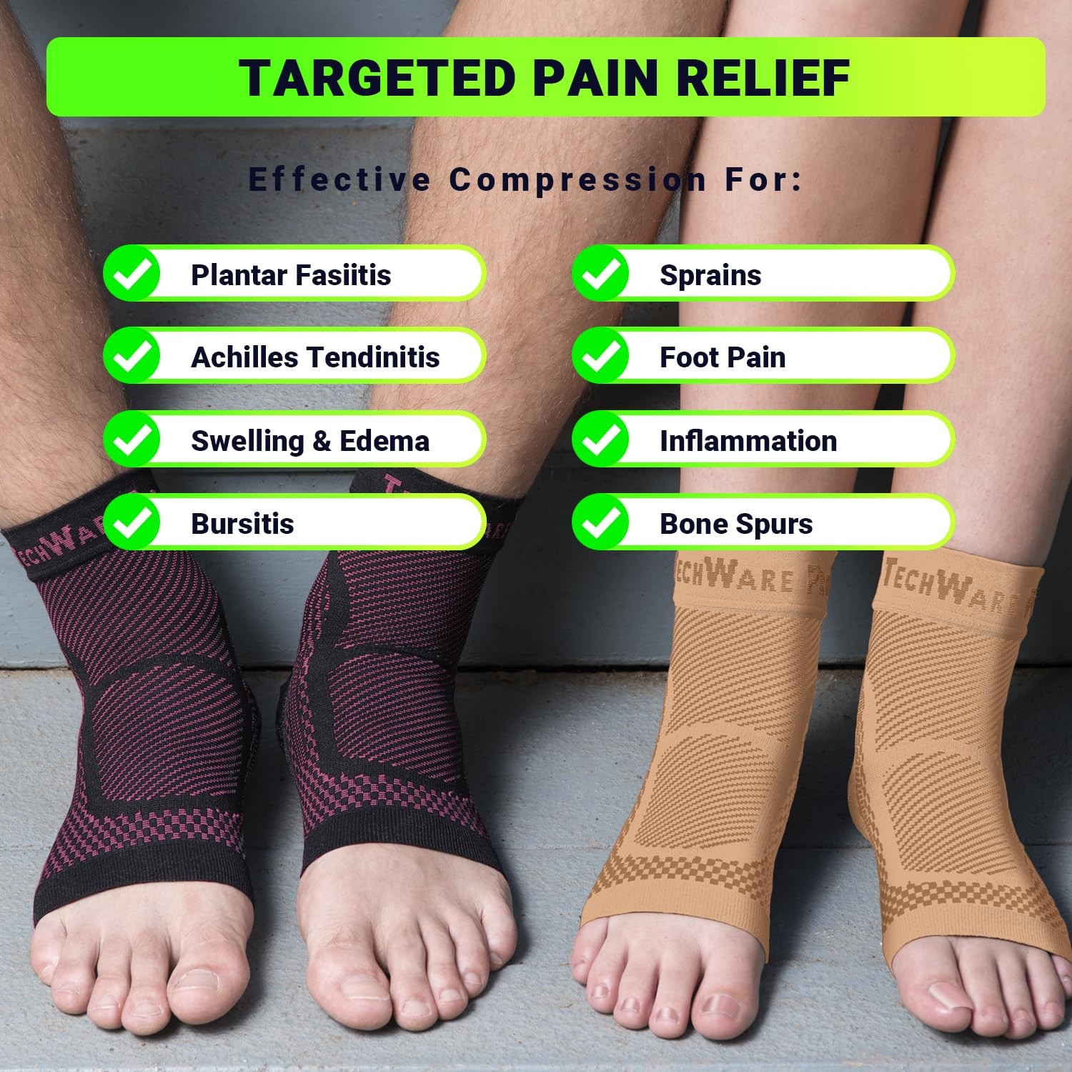 TechWare Pro Ankle Brace Compression Sleeve – Relieves Achilles Tendonitis,