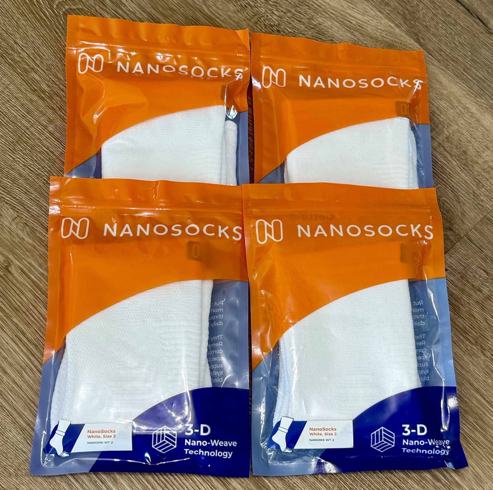 NANOSOCKS 3D Nano-Weave Compression Socks Size 2 NANOMX-WT-2 (LOT OF 4 Packs)