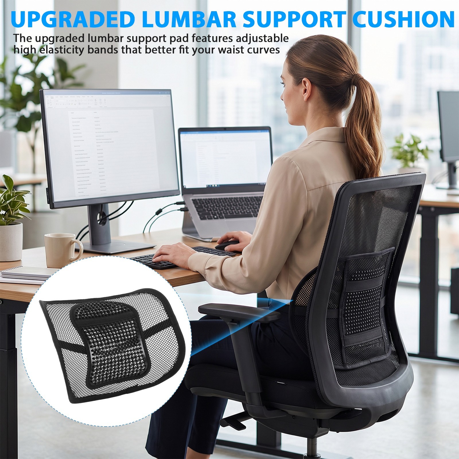 Car Seat Back Support Breathable Mesh Back Lumbar Cushion for Office Chairs Car