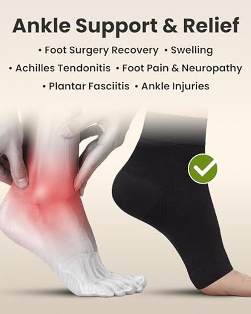 Ankle Compression Sleeve – 1-Pair, Plantar Fasciitis Braces 6XL Black / 1 Pair
