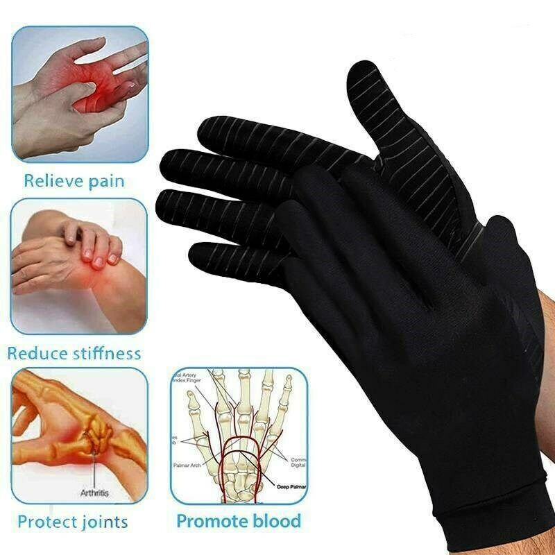 Copper Arthritis Compression Gloves Hand Support Joint Pain Relief Full Finger