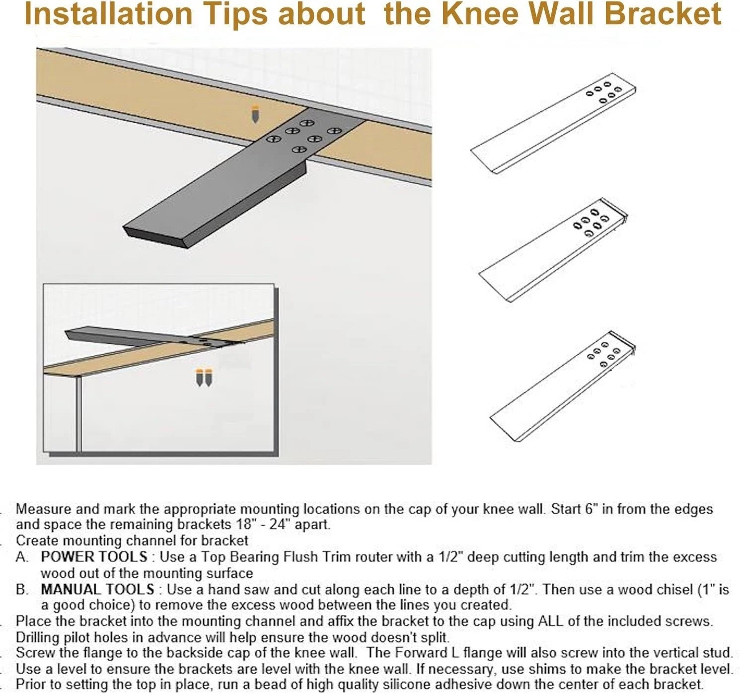Countertop Support Bracket 3 Pack 16″ Lx 2.5″ W Hidden White Knee Wall Suppor…