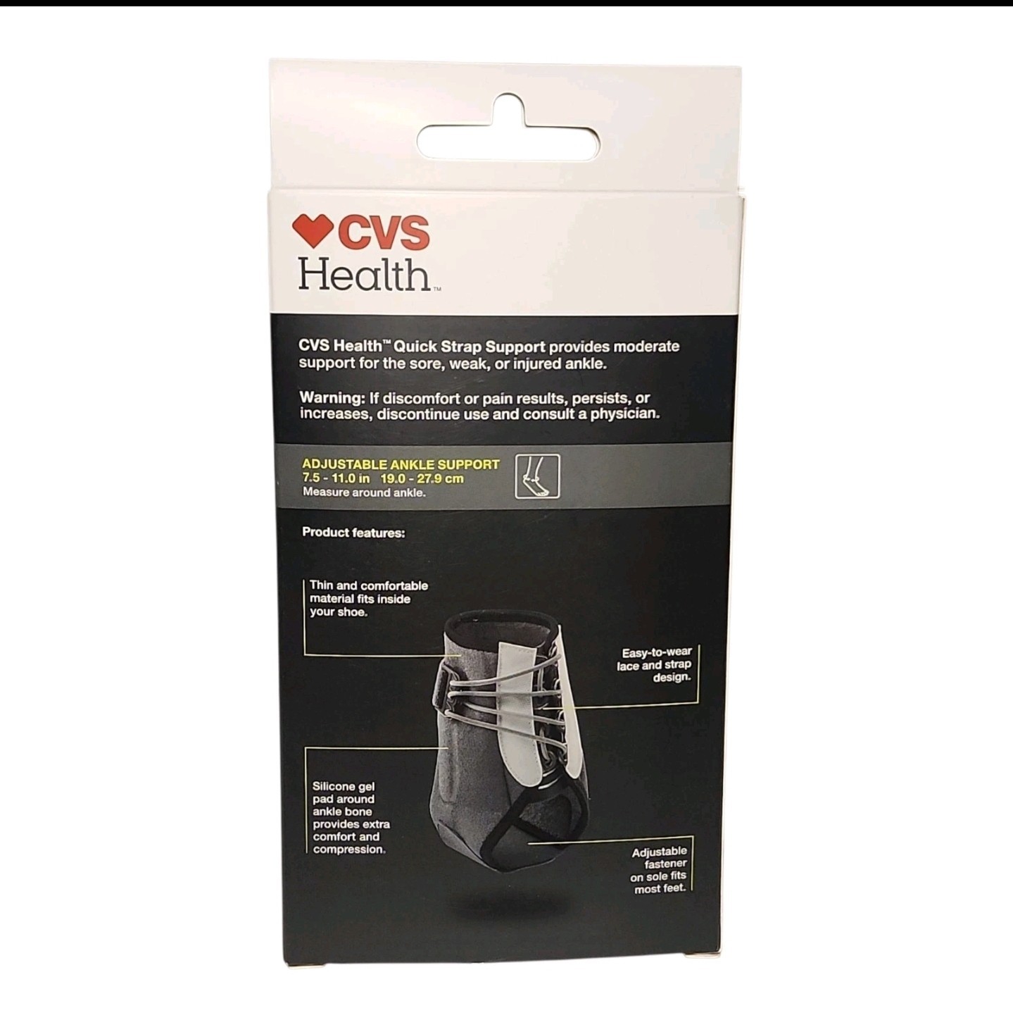 CVS Health Quick Strap Ankle Support Brace One Size Moderate Support New In Box!