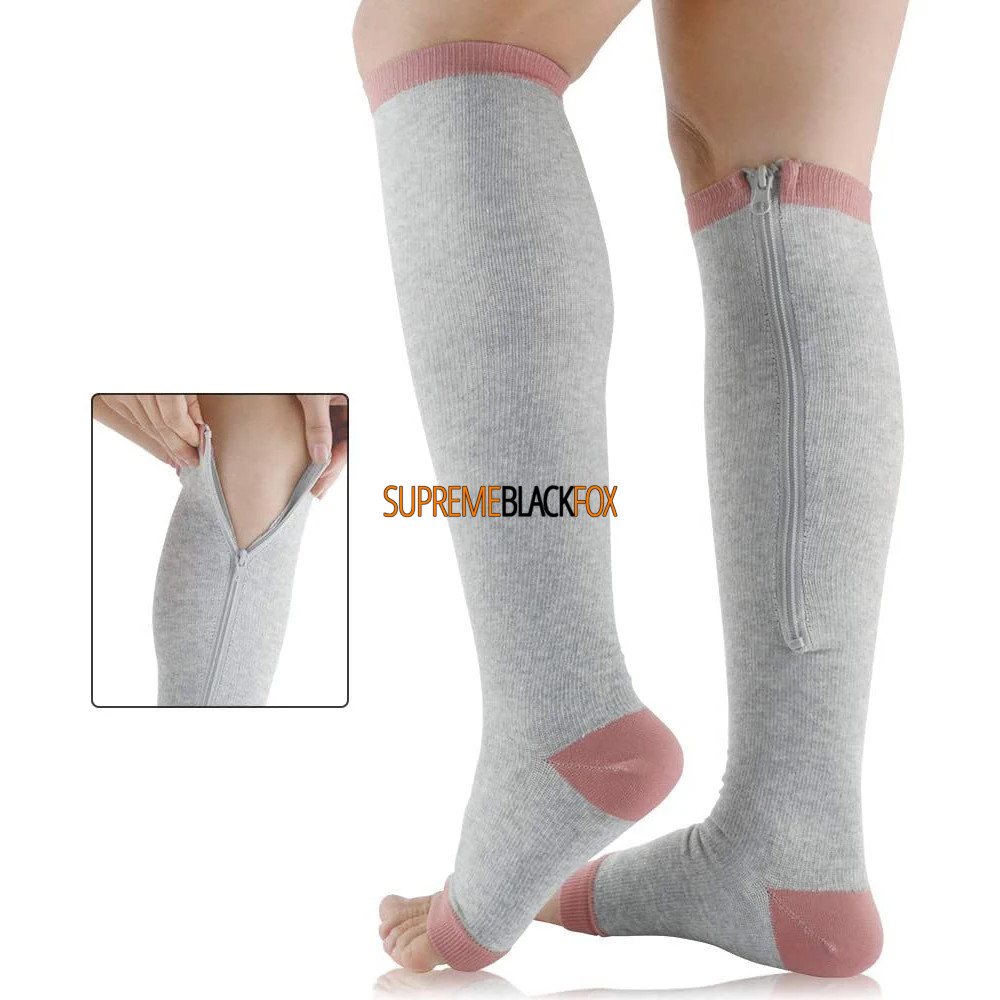 Compression Socks (3 Pack) Stockings 15-20mmHg Knee High Support Open Toe Zipper