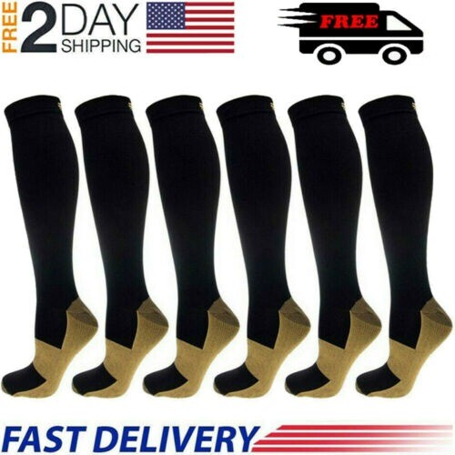 (3/6 Pairs) Compression Socks Knee High Copper Men Women 8-15mmHg USA STOCK