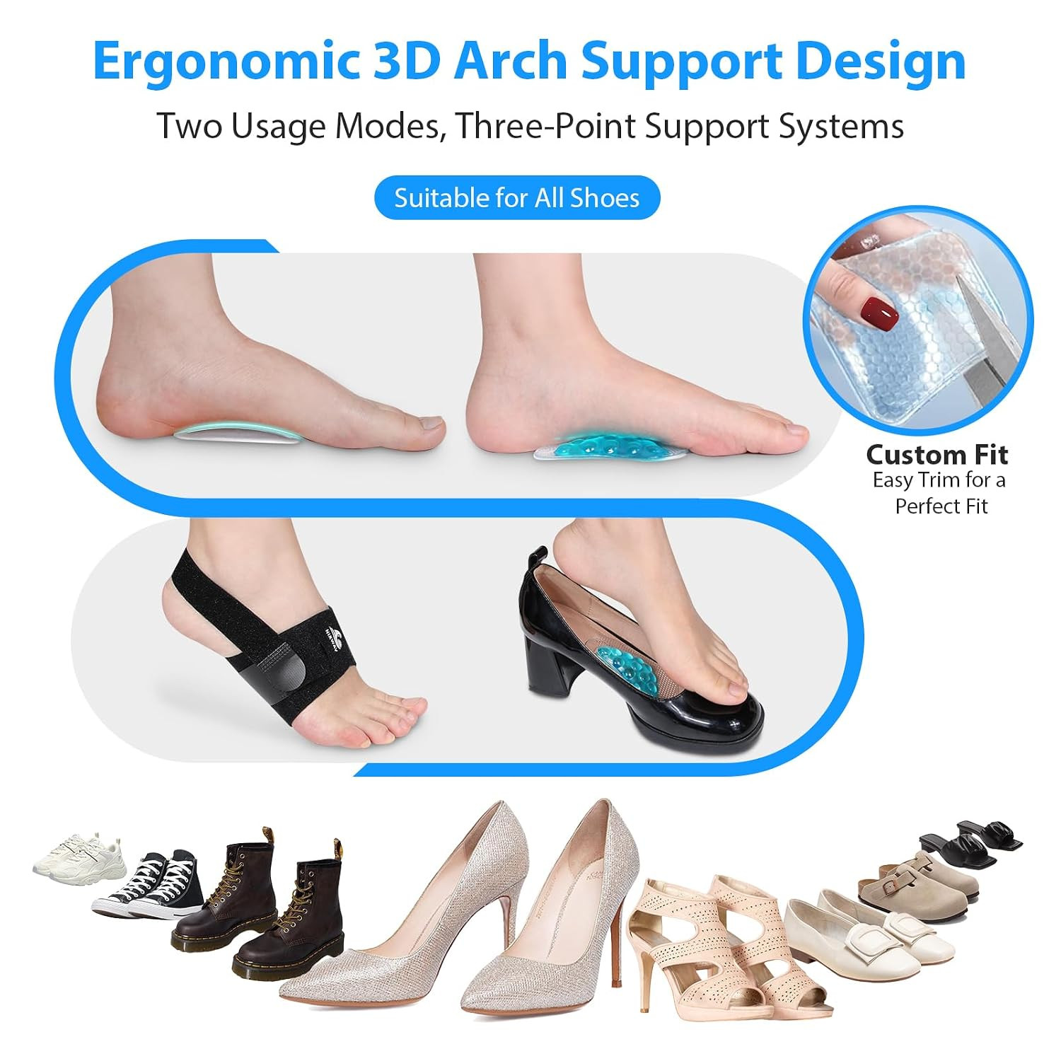 Arch Support Braces (10PCS) for Plantar Fasciitis Relief, Adjustable Compression