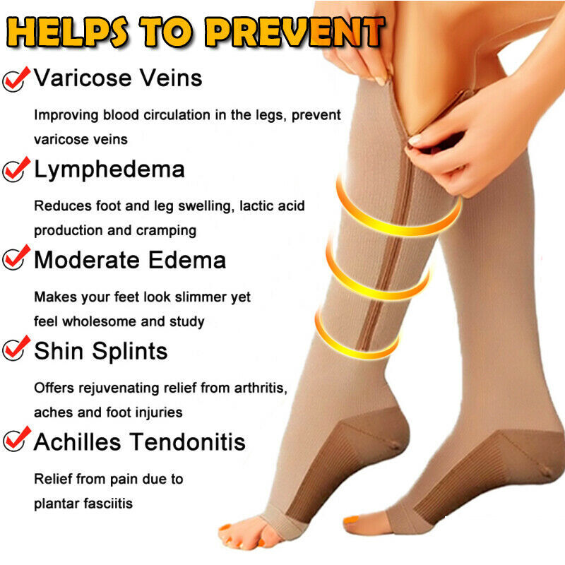 1/3 Pairs Zipper Compression Socks 20-30 mmHg GRADE Knee-High Unisex Leg Support