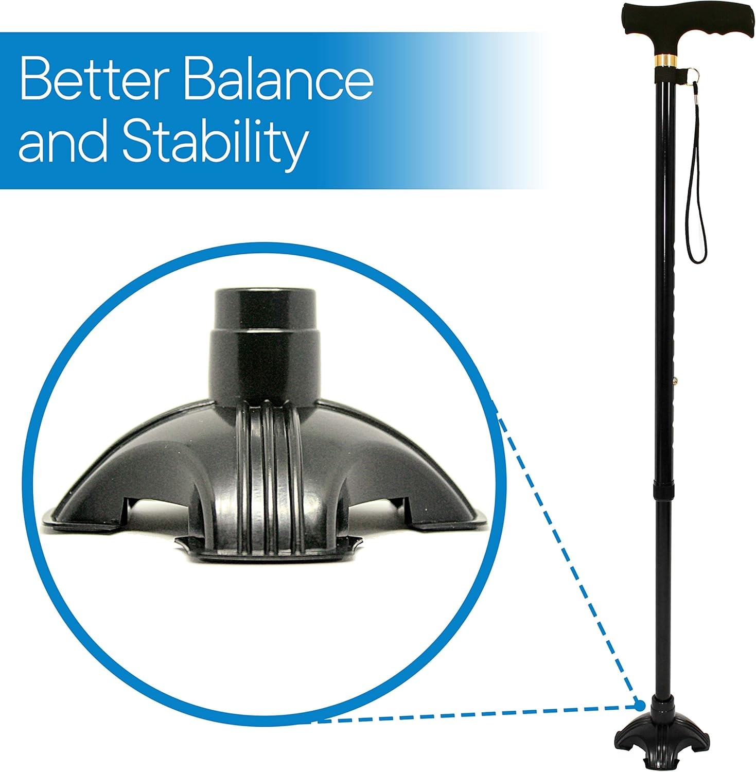 Rubber Tripod Replacement Cane Tip for Walking Sticks & Folding Canes