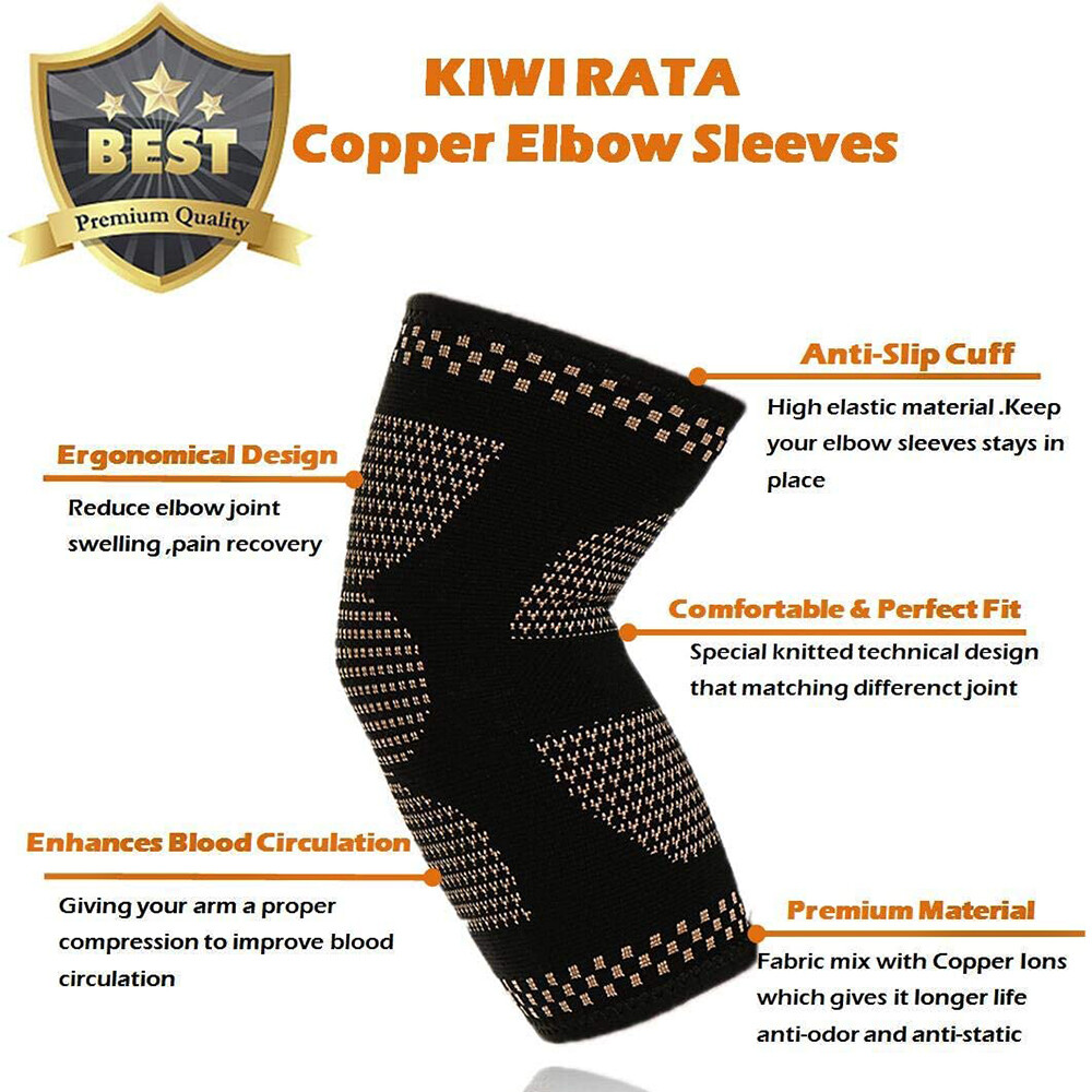 Copper Elbow Brace Support Arm Compression Sleeve Elastic Tennis for Tendonitis