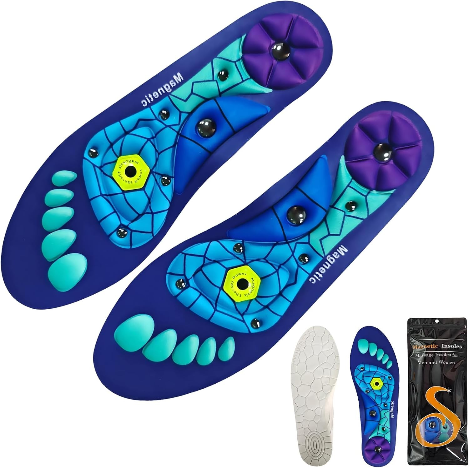 Acupressure Orthopedic Insoles Foot Massage Arch Support Shock Absorption Blue