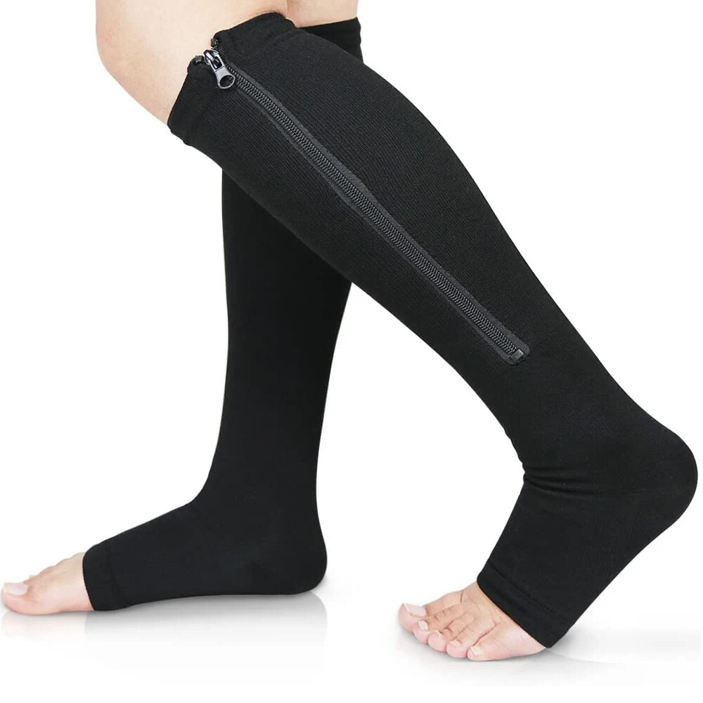 Unisex Compression Socks with Zipper Open Toe Knee Length Stockings Men Women US