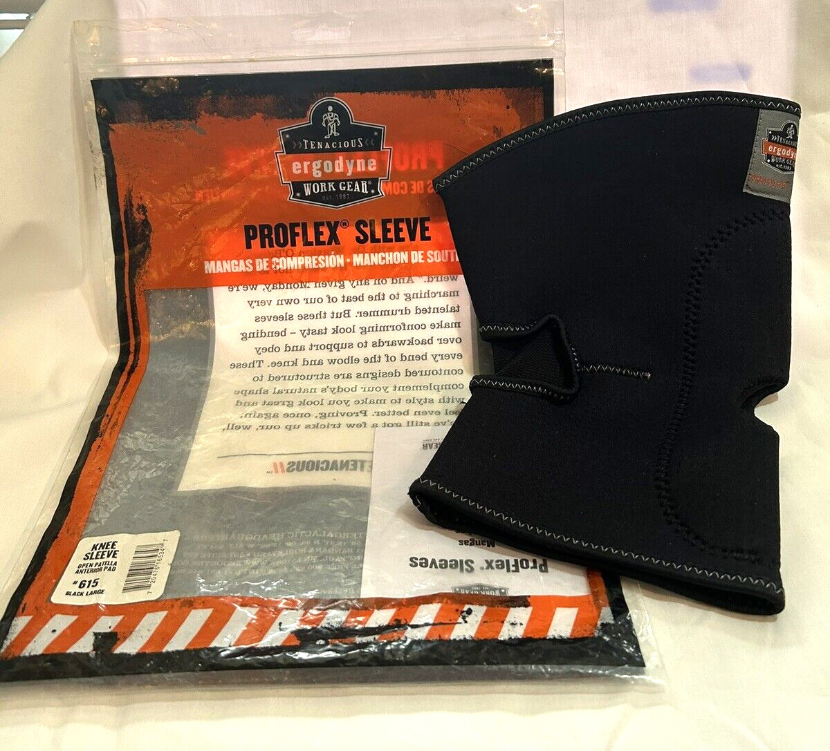 Proflex Ergodyne Work Wear 615 Knee Sleeve L 16″Cir Max Black Neoprene