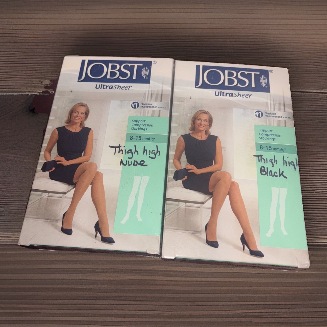 Jobst Thigh High UltraSheer 8-15 mmhg Compression Stockings Support Black Beige