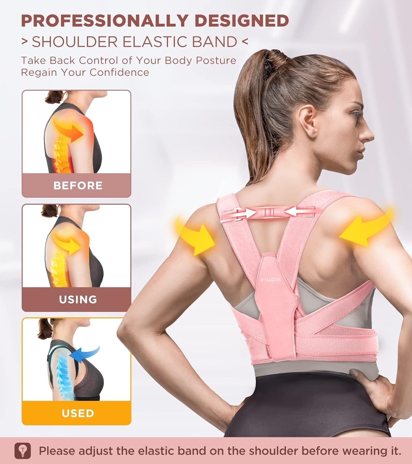 NEW ~ FILLOVE Posture Corrector Magnetic Therapy Back Support Adjustable ~ L/XL