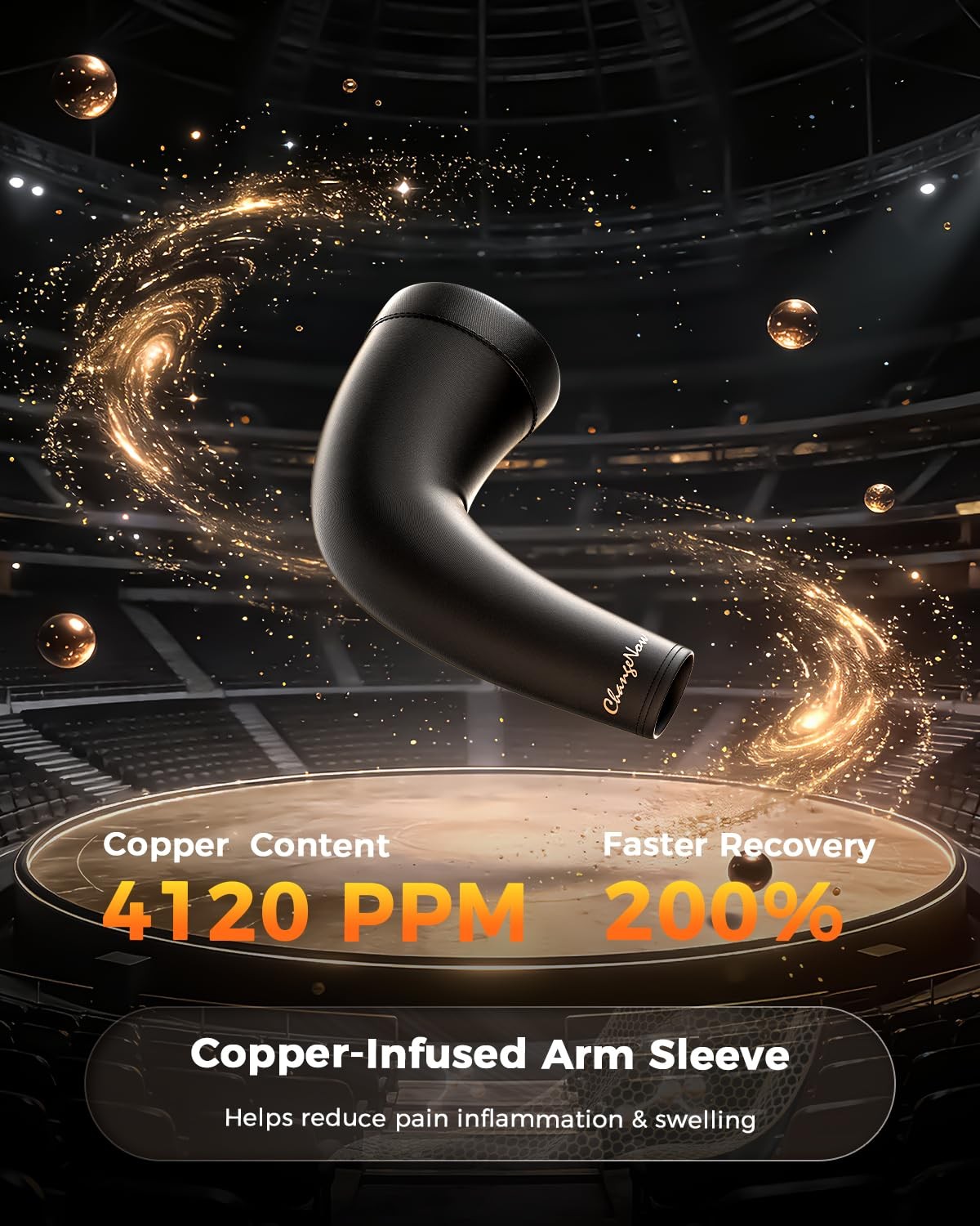 Copper-Infused Compression Arm Sleeve for Men & Women [Stronger Large, Black