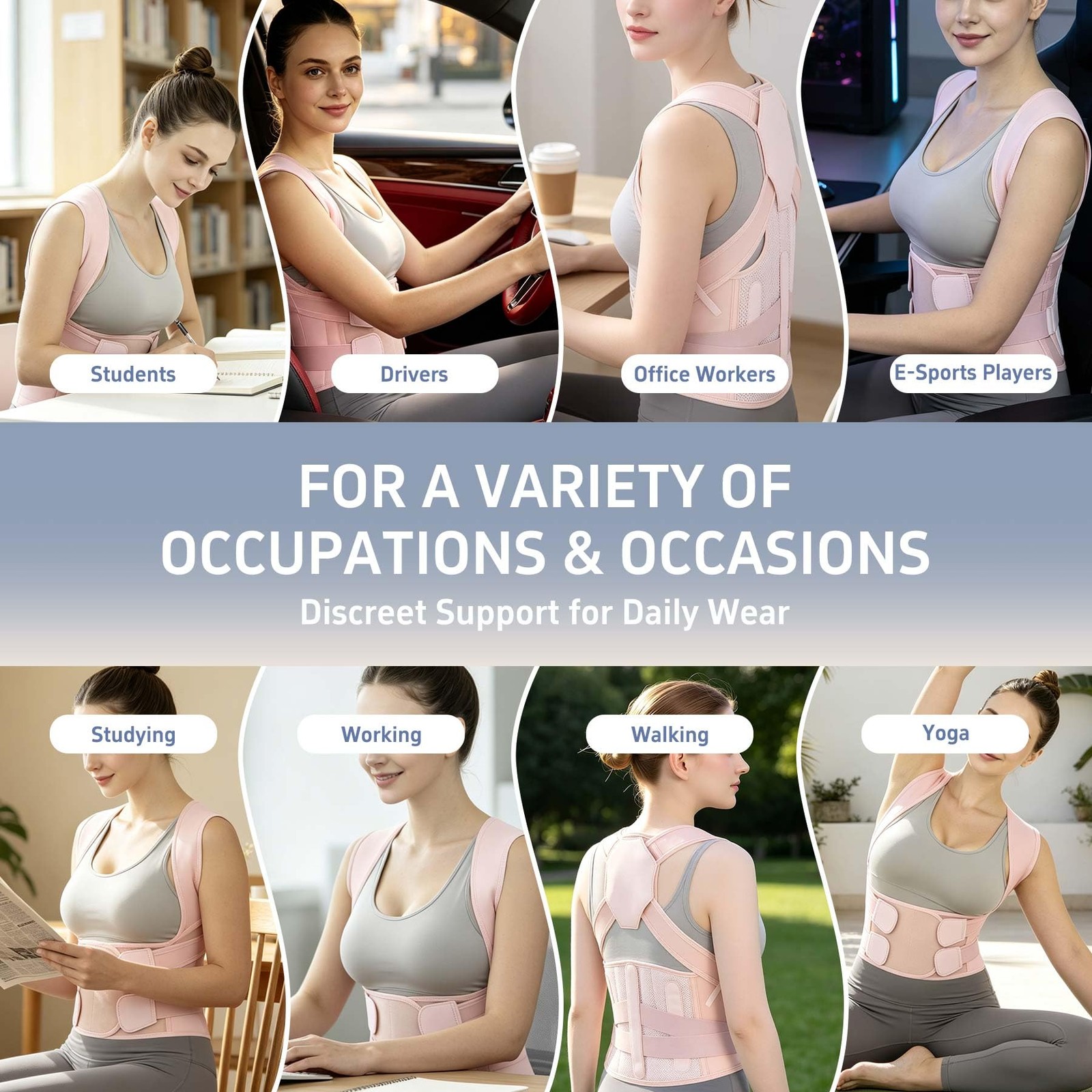 Cmipeob Posture Corrector for Women and Men, Adjustable Back Medium, Pink