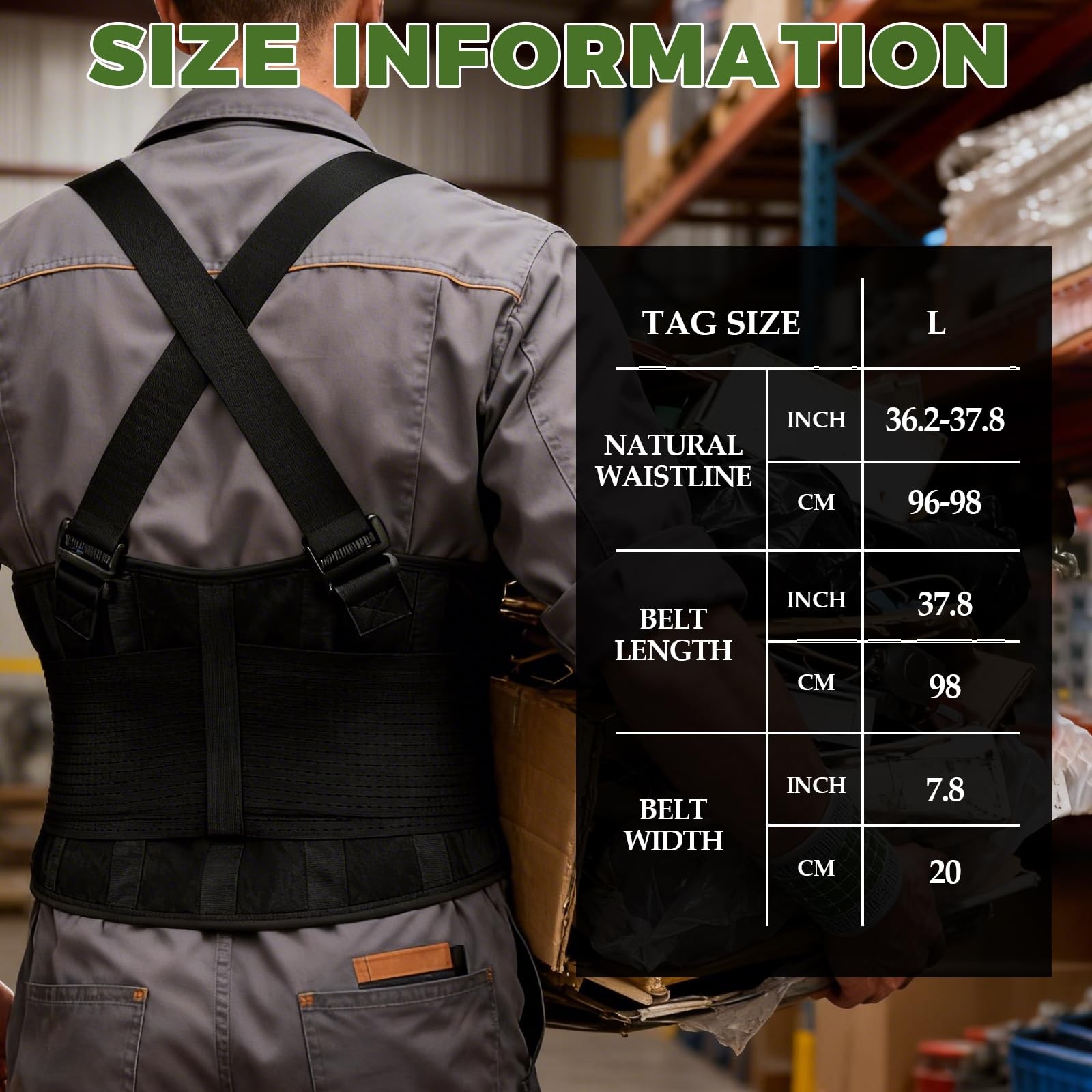 K-Gor Work Back Brace for Men & Women, Adjustable Lower Large, Black