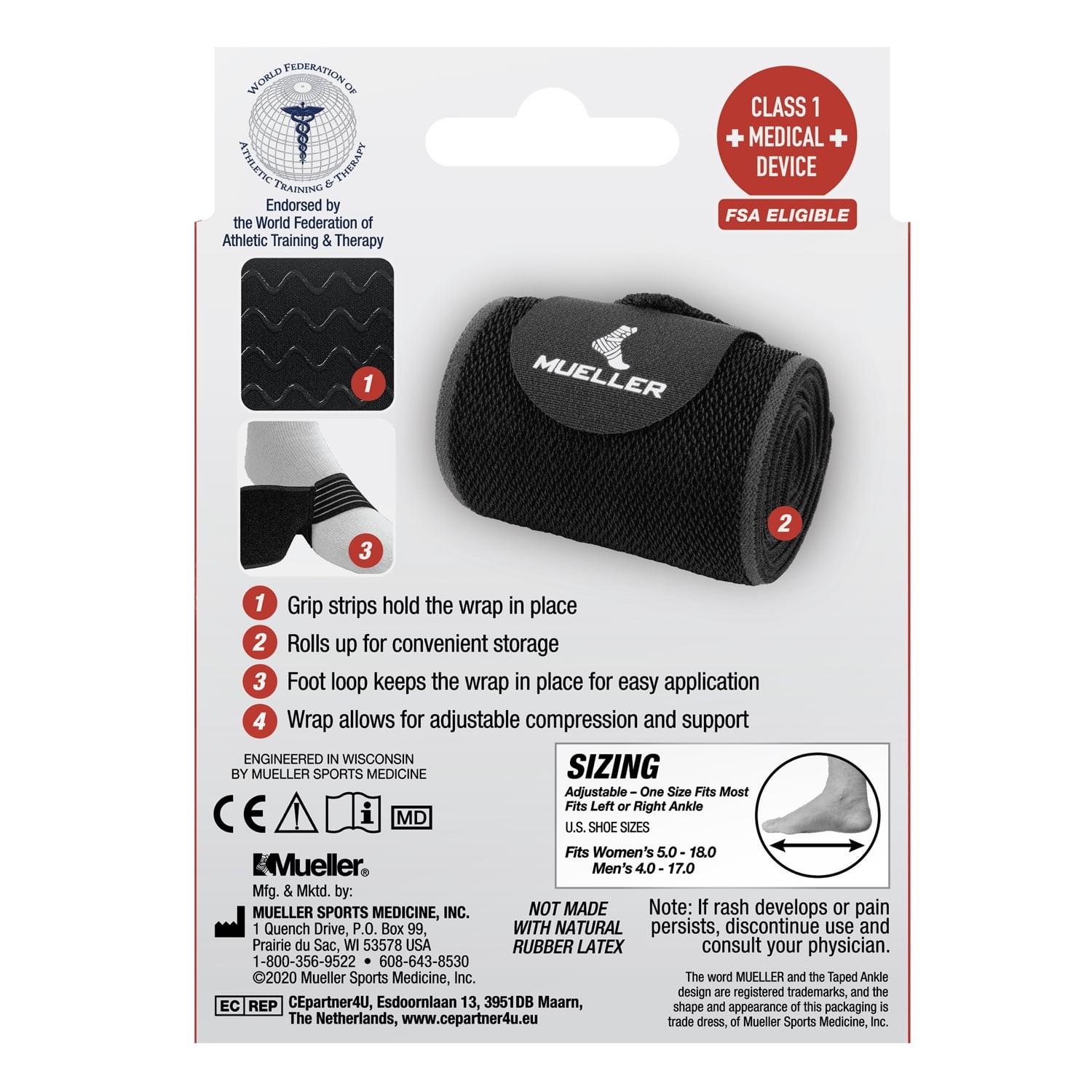 Mueller Easy Grip Ankle Support Wrap, Black, OSFM