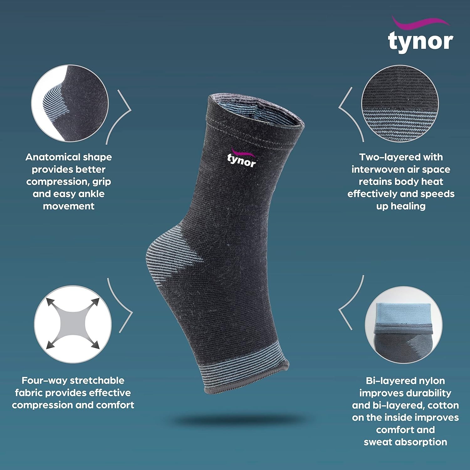 Tynor Anklet Comfeel mild compression support Ankle Joint & Arthritis or injury
