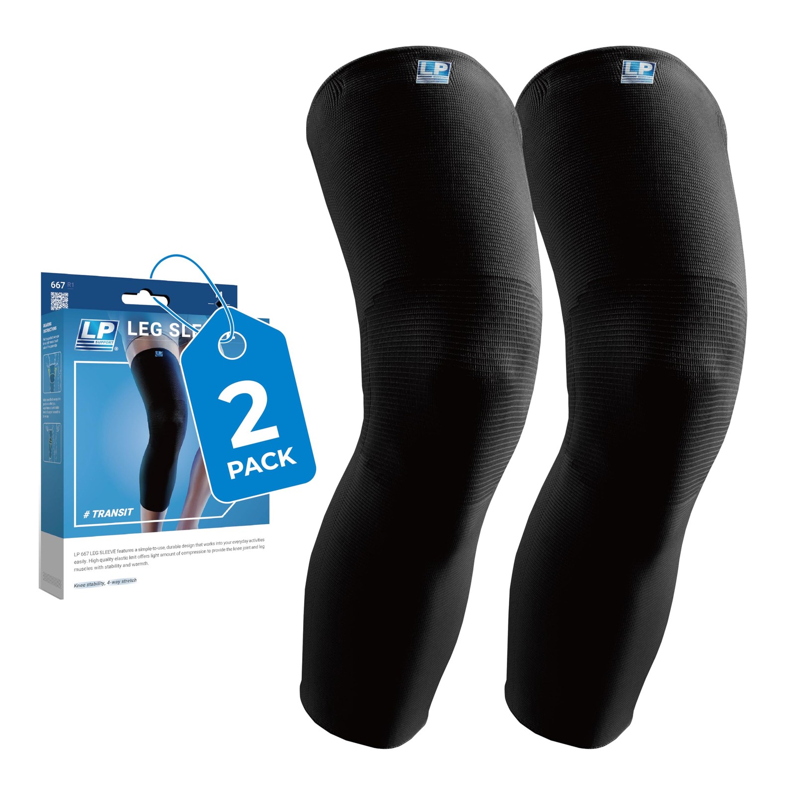 Compression Sleeve Leg Full Length Sports Cycling Running Basketball Black 2Pc