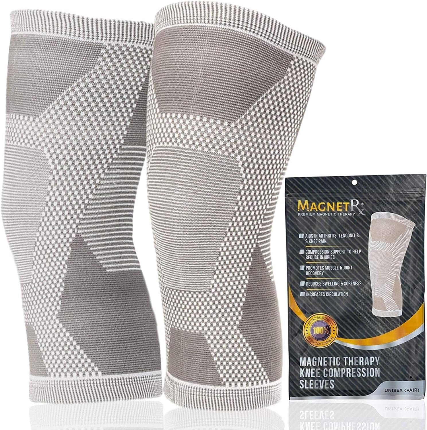 MagnetRX® Magnetic Knee Sleeve – (2-Pack) Effective Medium (Pack of 2), Grey