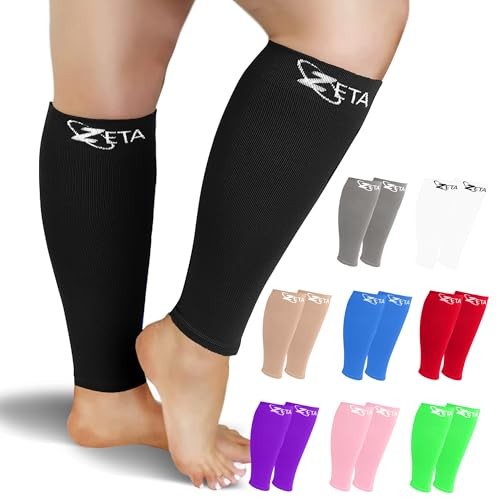 Plus Size Calf Compression Sleeves for Women and Men, Wide 2XL 1 Pair – Black
