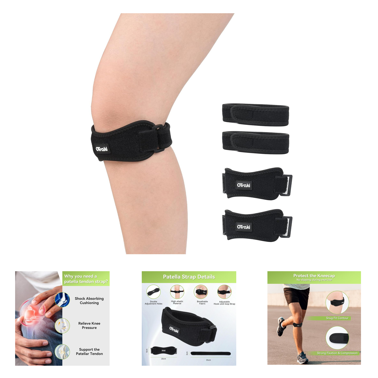 Sports Patella Tendon Knee Strap Set of Two Lightweight Knee Support for Running