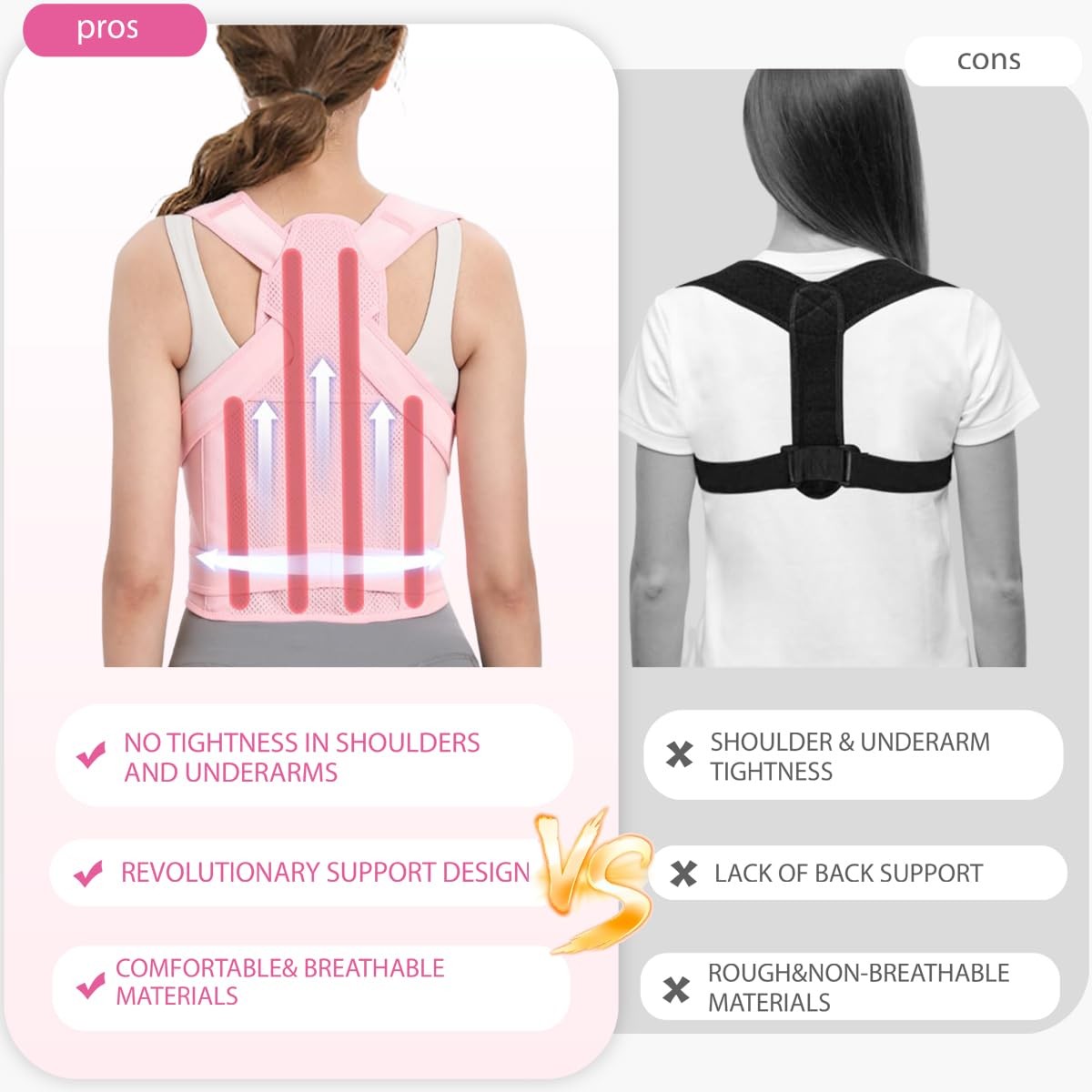 Posture Corrector for Women and Men,Adjustable Full Back Brace Medium, Pink