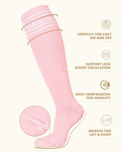 Thick Soft Cotton Compression Socks for Women Men Large-X-Large Pink and Beige