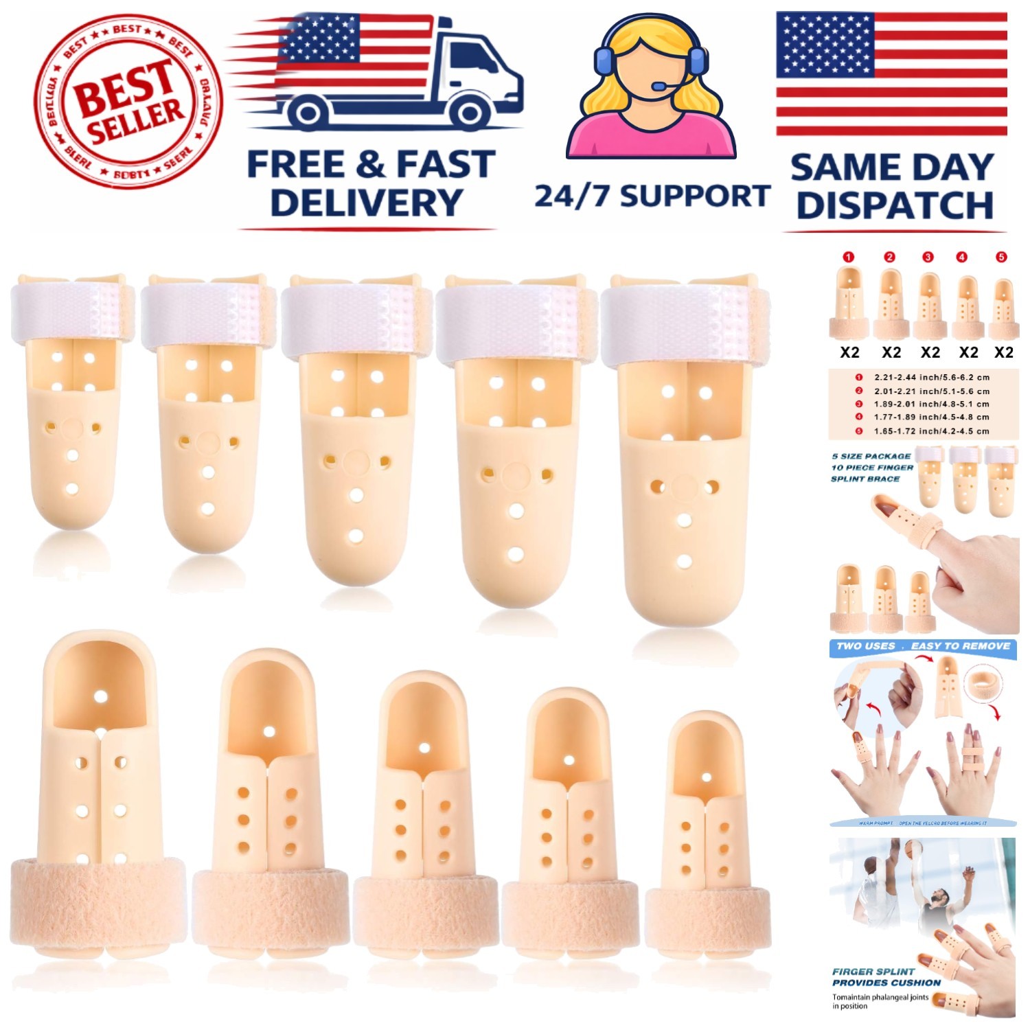 10 Pcs Mallet Finger Splint Set – Adjustable 5 Sizes for Arthritis Relief