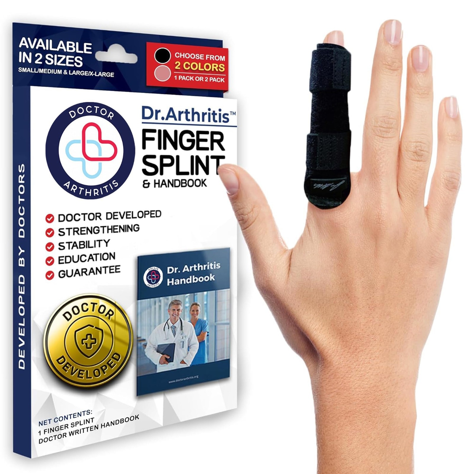 Doctor Developed Finger Splint & Handbook – Trigger S/M, Black S/M 1 Pack
