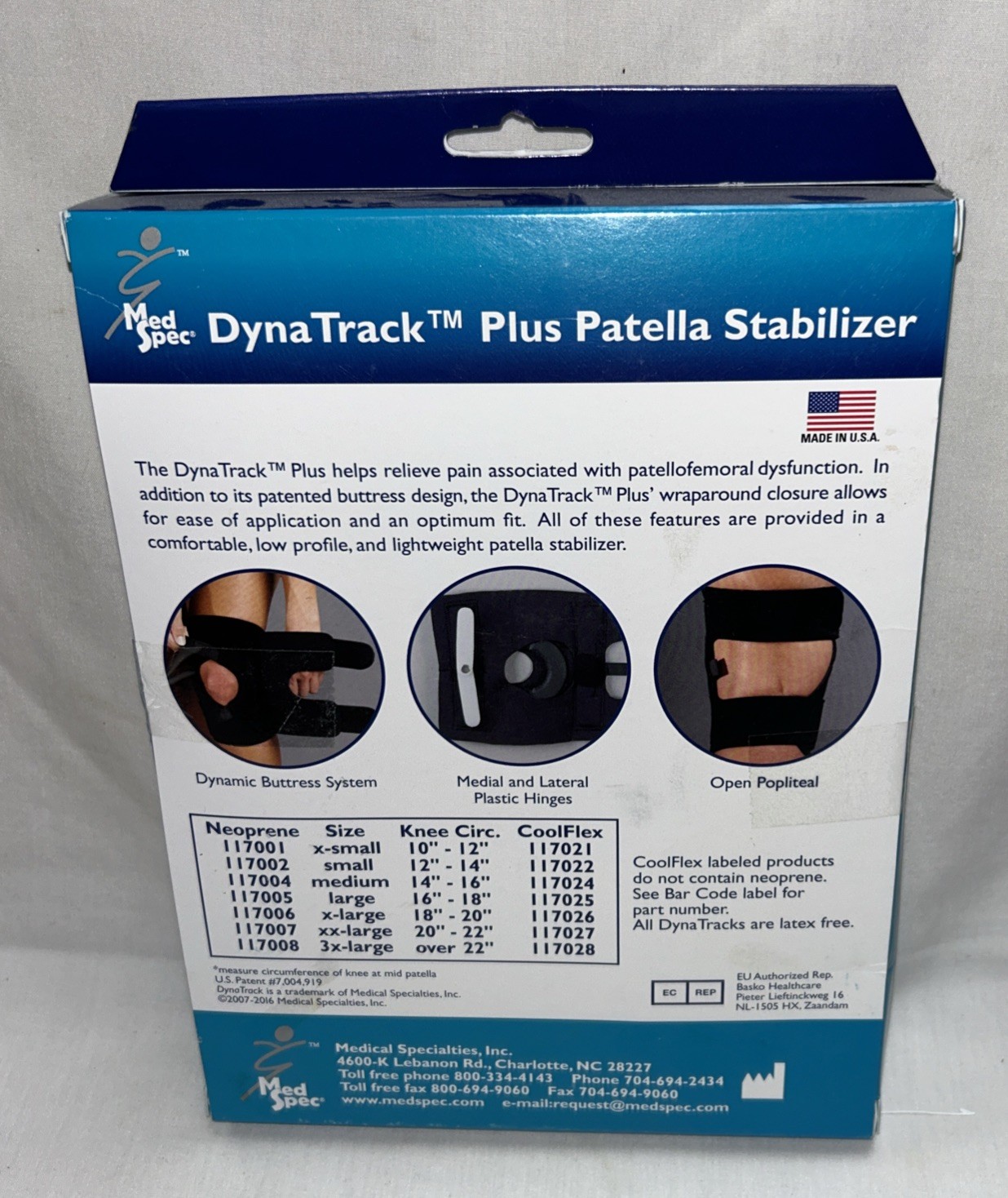 MedSpec DynaTrack Plus Patella Stabilizer w/ Neoprene MINT UNOPENED MED 2X & 3X