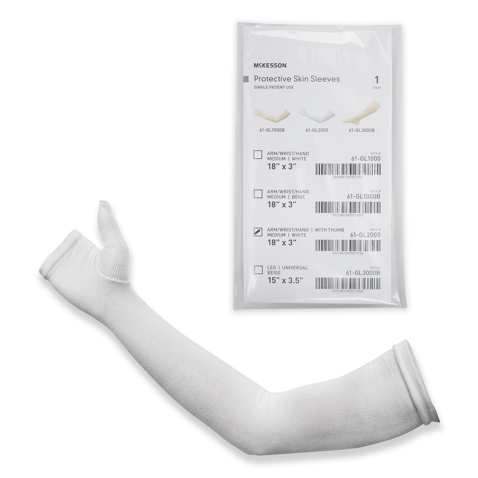 McKesson Protective Skin Sleeve Arm/Wrist/Hand with Thumb Medium White