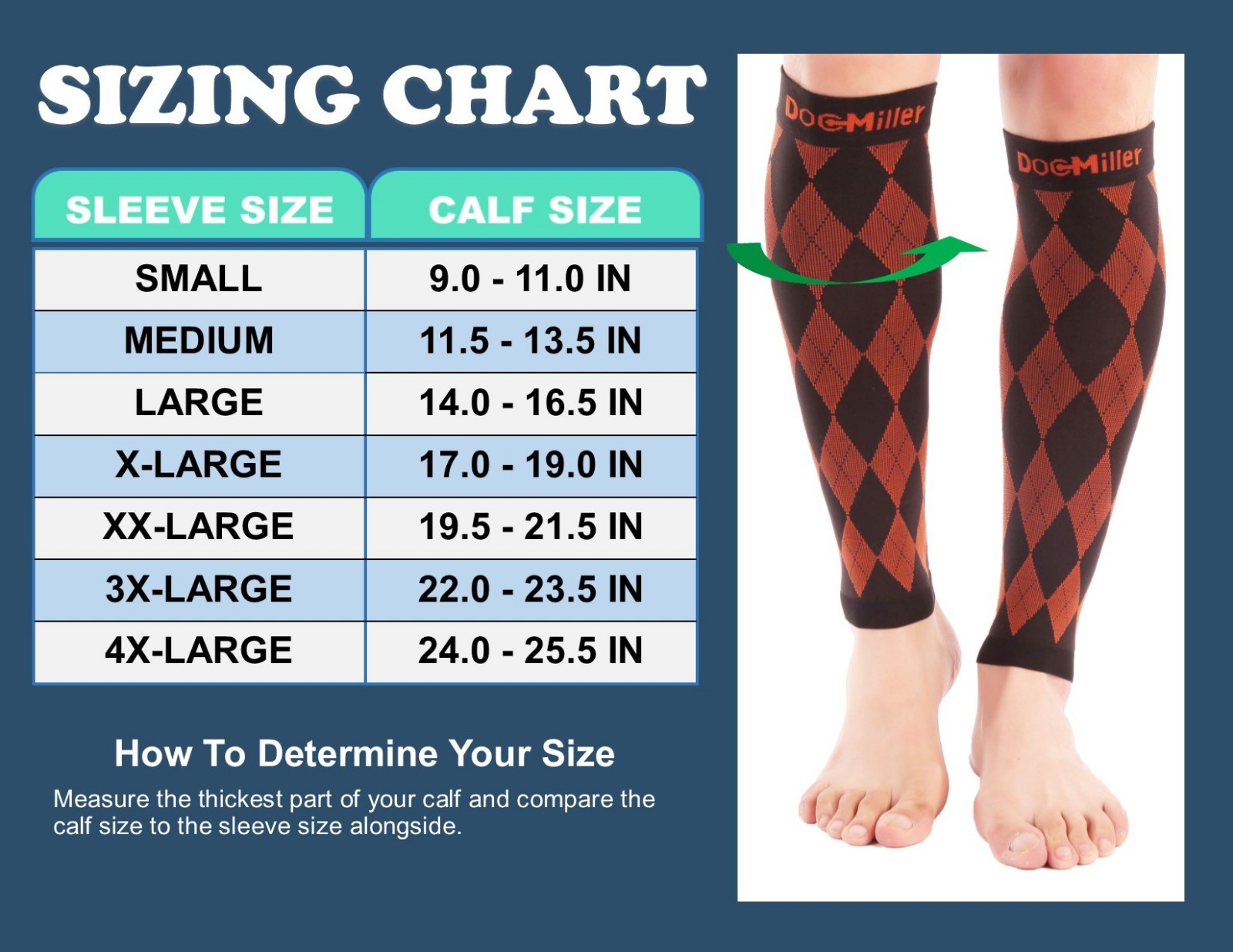 Doc Miller Calf Compression Sleeve Recover Varicose Veins 20-30mmHg BLACK/ORANGE
