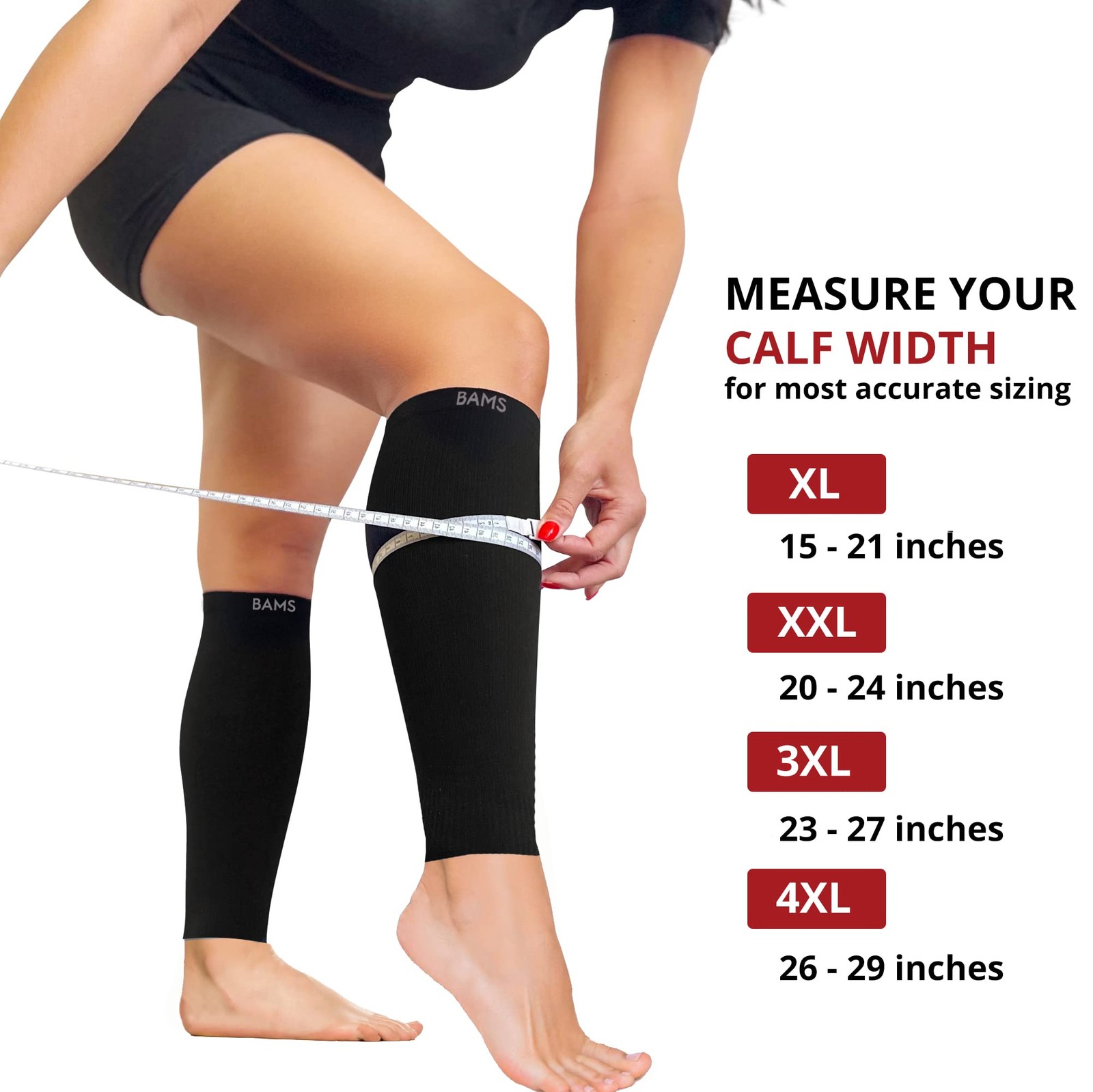 BAMS Plus Size Calf Compression Sleeve for Women & Men, 3X-Large, Black