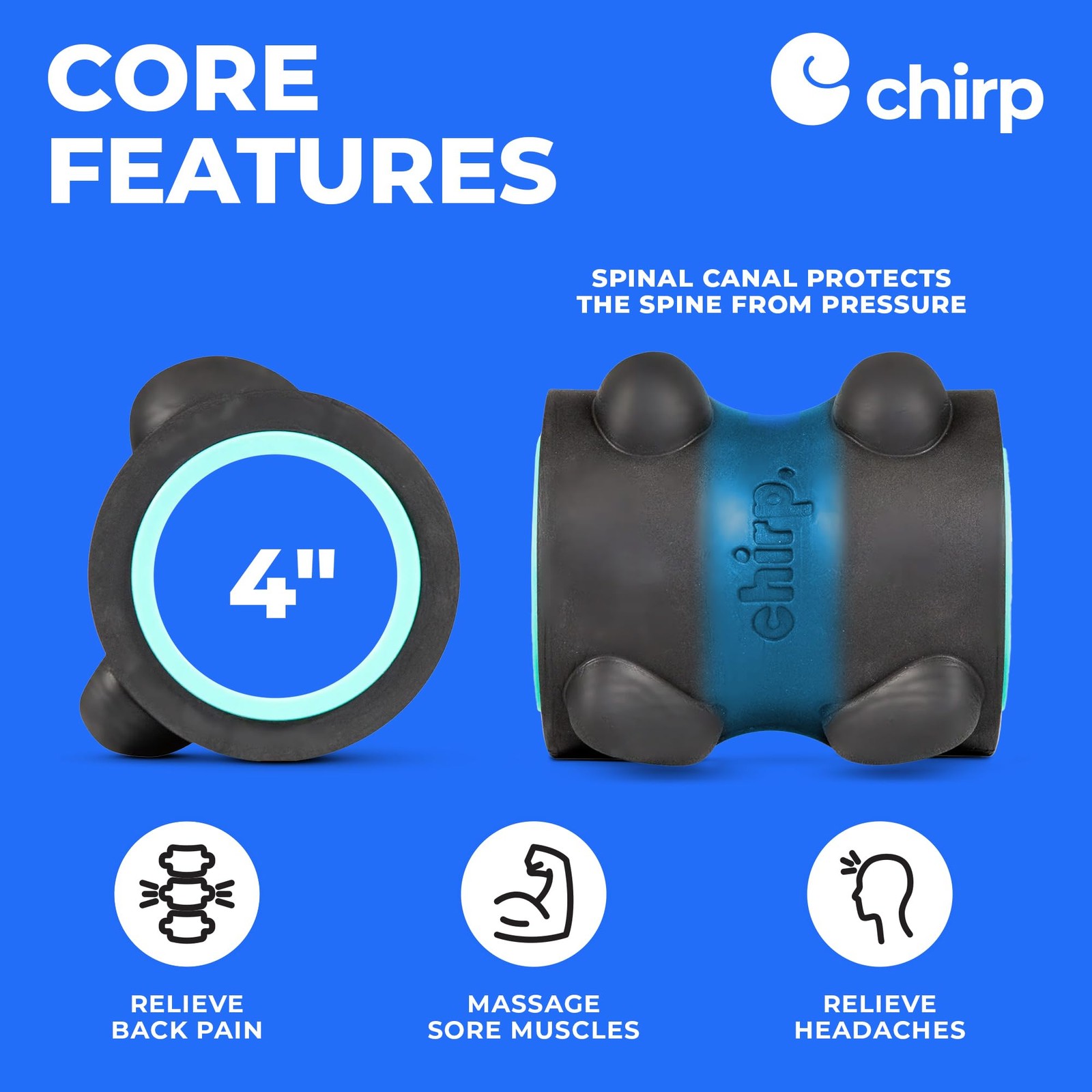 Chirp Wheel XR Massage Roller for Neck & Headache Relief, 4″ Mint Free Shipping