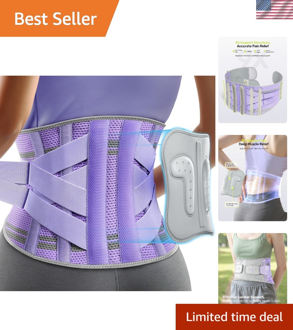 Lightweight Purple Back Brace for Women – 3D Silicone & Sciatica Support Size M